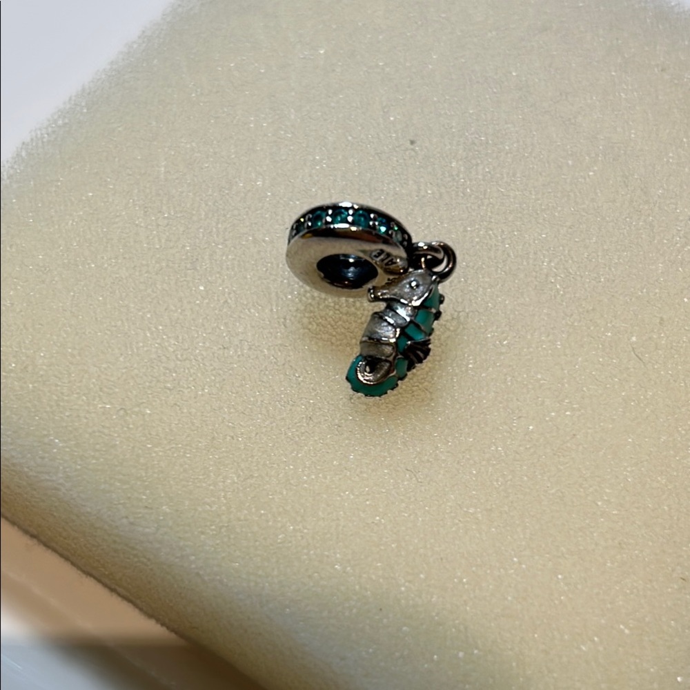 Elegant Silver and Green Seahorse Charm from Pandora